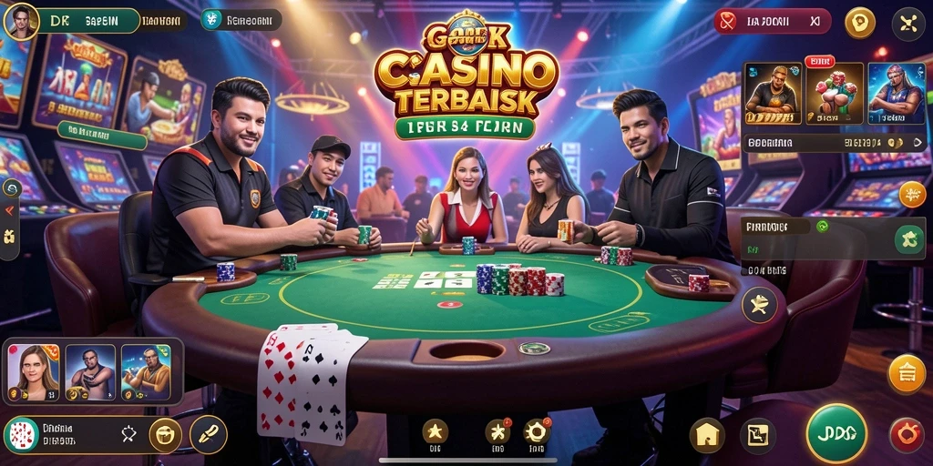 Screenshot gameplay DKK dengan dealer langsung di meja kasino.