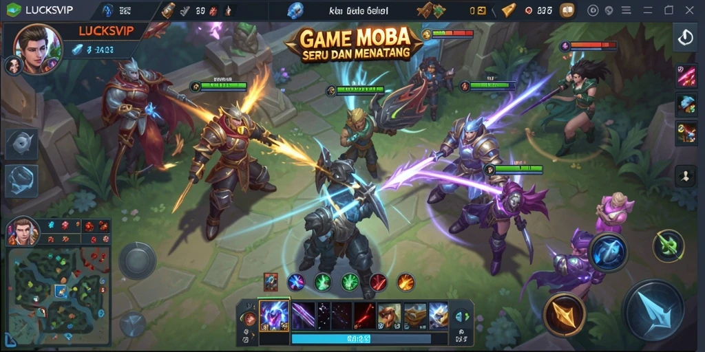Tangkapan layar LUCKSVIP menunjukkan aksi epic dalam permainan MOBA.